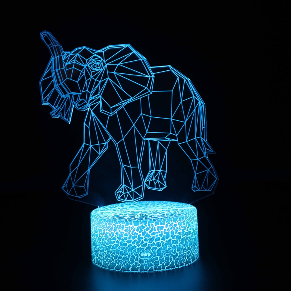 Acrylic Table Lamp Elephant Figure For Home Room Decor Colorful LED Light Kid Child Gift 3D Night Lights