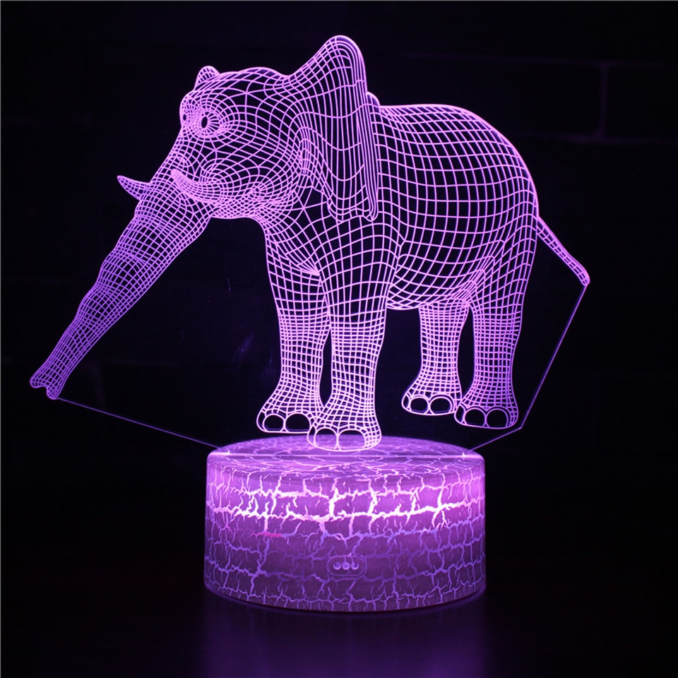 Acrylic Table Lamp Elephant Figure For Home Room Decor Colorful LED Light Kid Child Gift 3D Night Lights