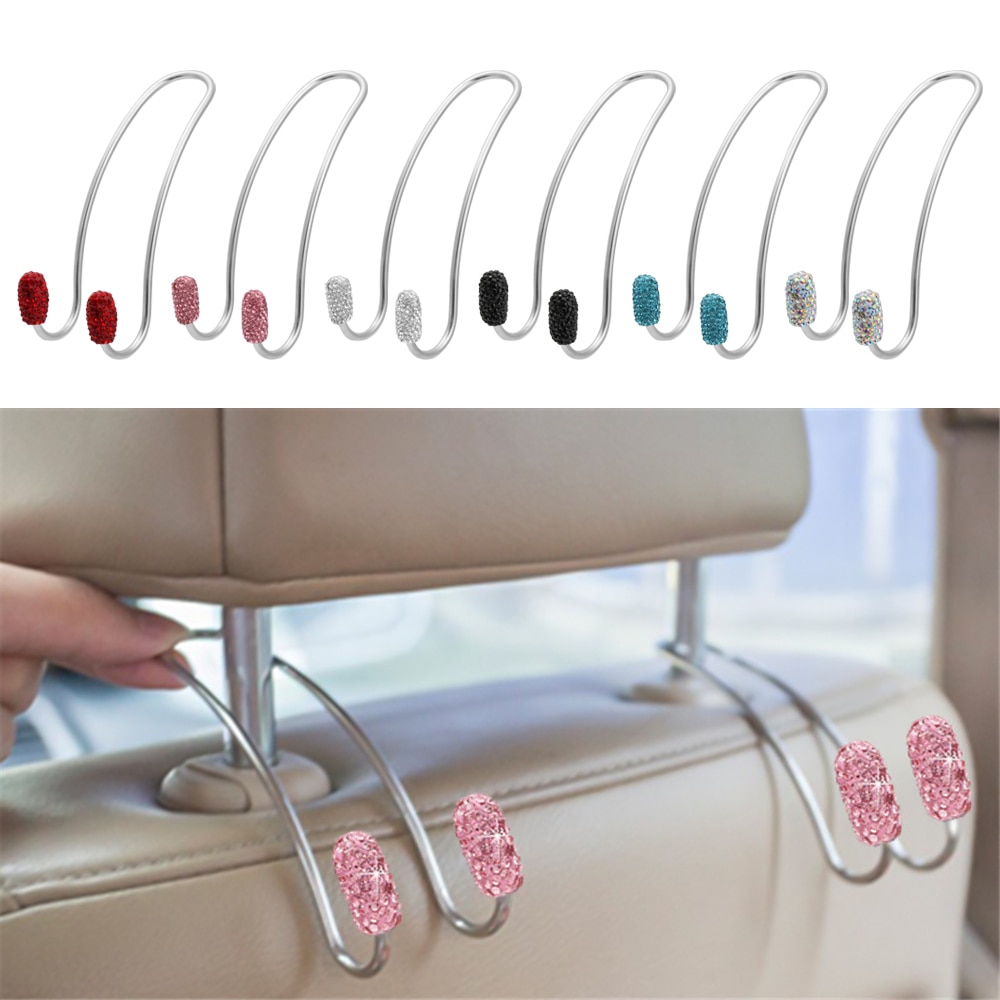 2 Pack Universal Seat Back Organizers Bling Diamond Car Headrest Bag Hangers